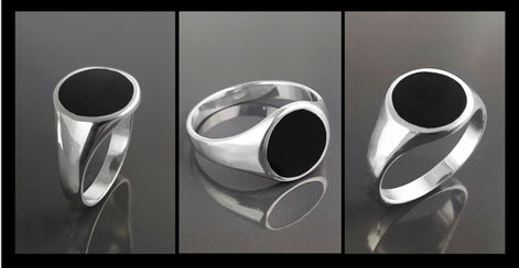 Sterling Silver Round Black Onyx Signet Ring, Unisex
