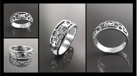 Sterling Silver Star Ring, Open-Work Constellation Band,