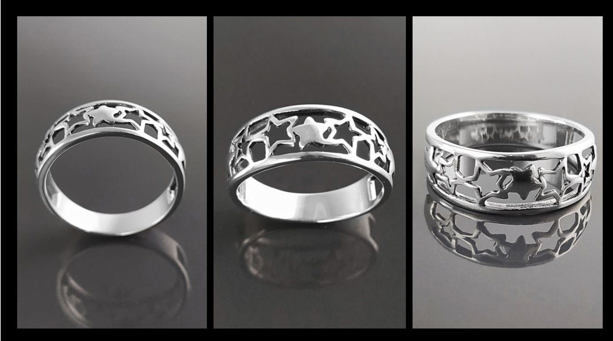 Sterling Silver Star Ring, Open-Work Constellation Band,