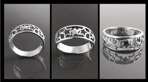 Sterling Silver Star Ring, Open-Work Constellation Band,