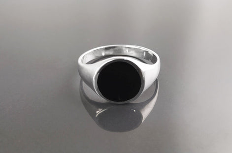 Sterling Silver Round Black Onyx Signet Ring, Unisex