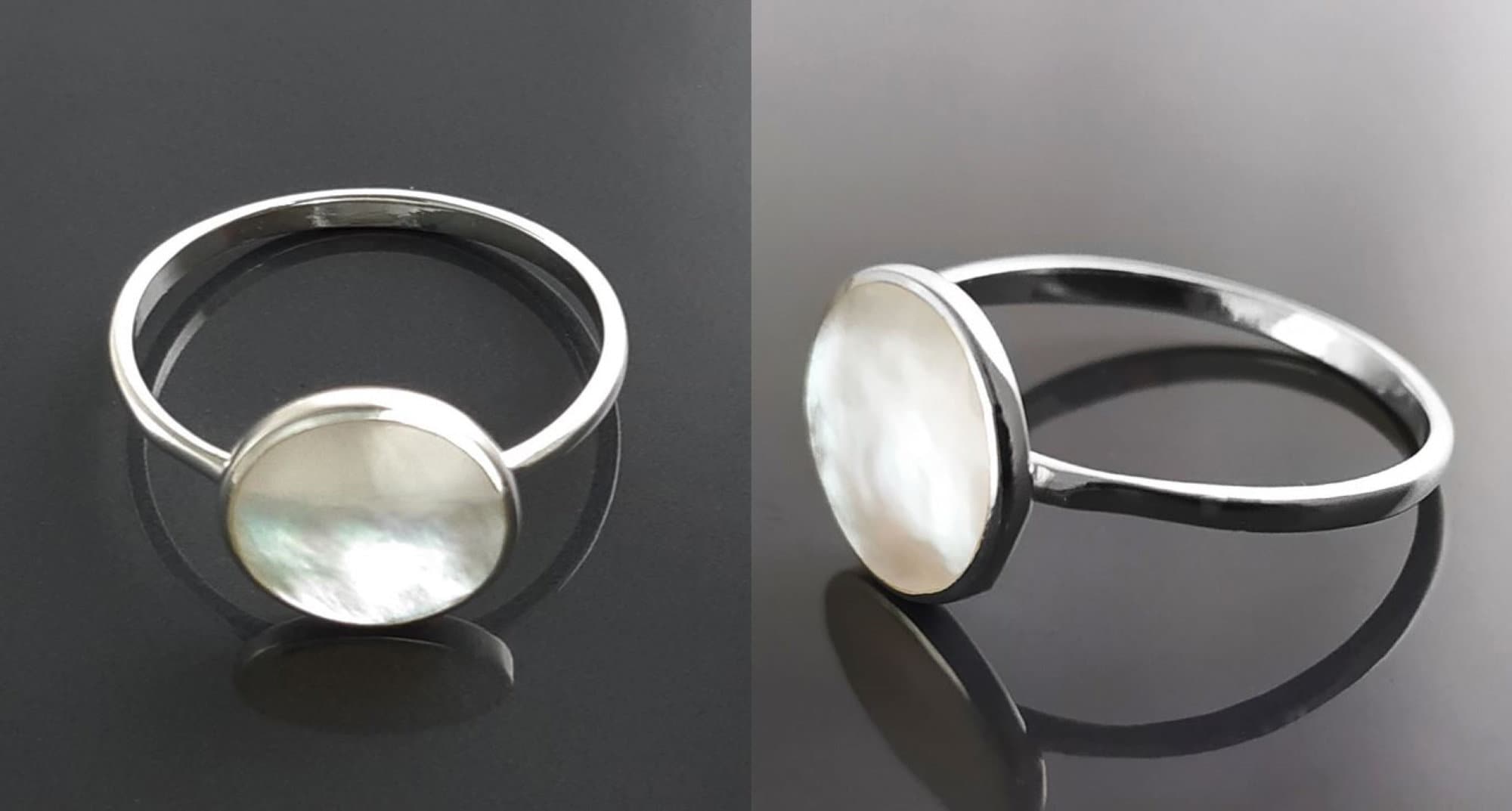 925 Mother of Pearl Sterling Silver Ring - Handmade Stacking Ring, Small MOP Ring