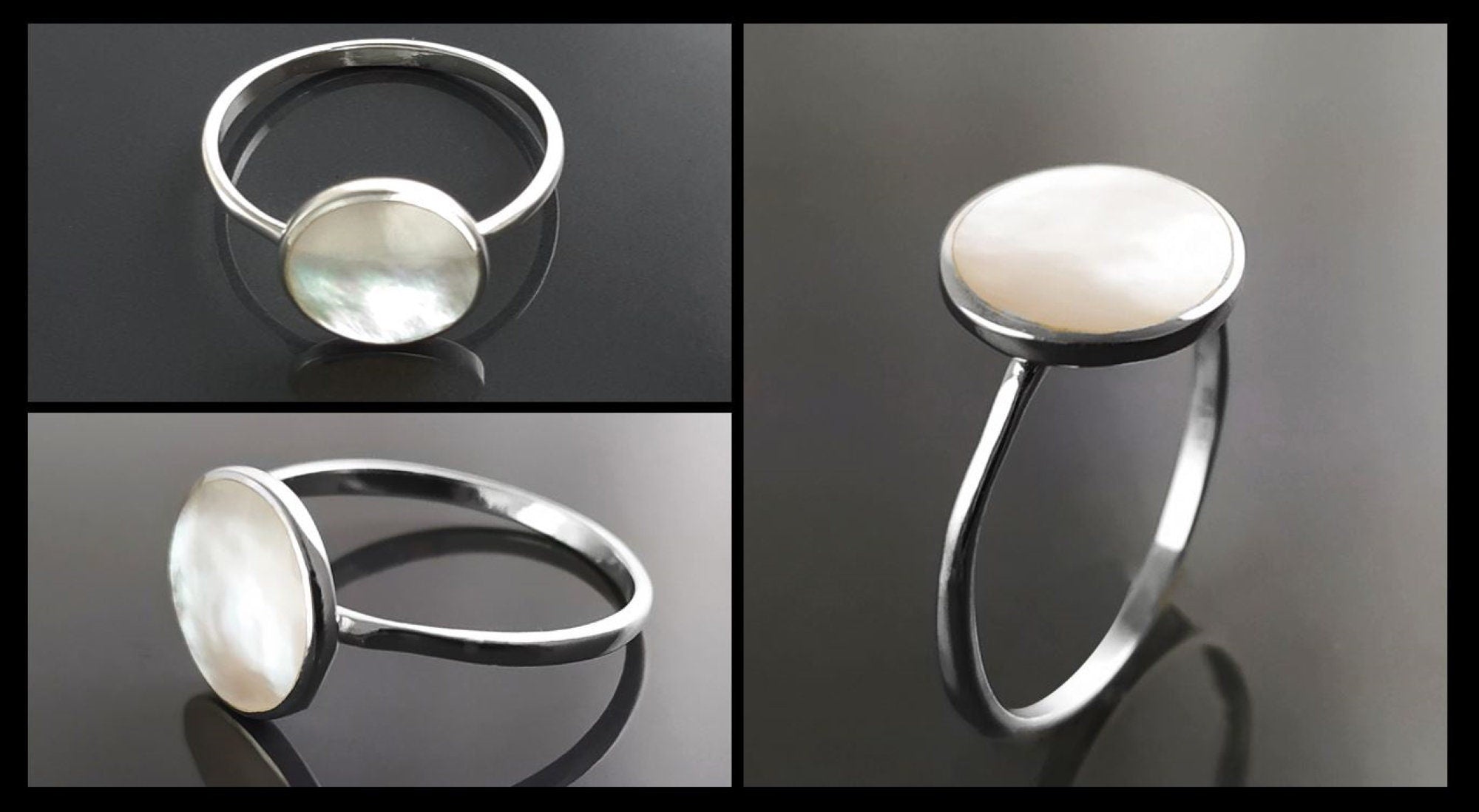 925 Mother of Pearl Sterling Silver Ring - Handmade Stacking Ring, Small MOP Ring