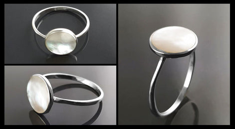 925 Mother of Pearl Sterling Silver Ring - Handmade Stacking Ring, Small MOP Ring