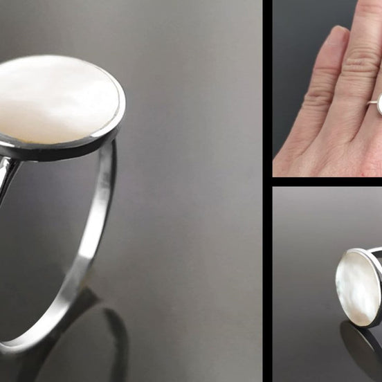 925 Mother of Pearl Sterling Silver Ring - Handmade Stacking Ring, Small MOP Ring