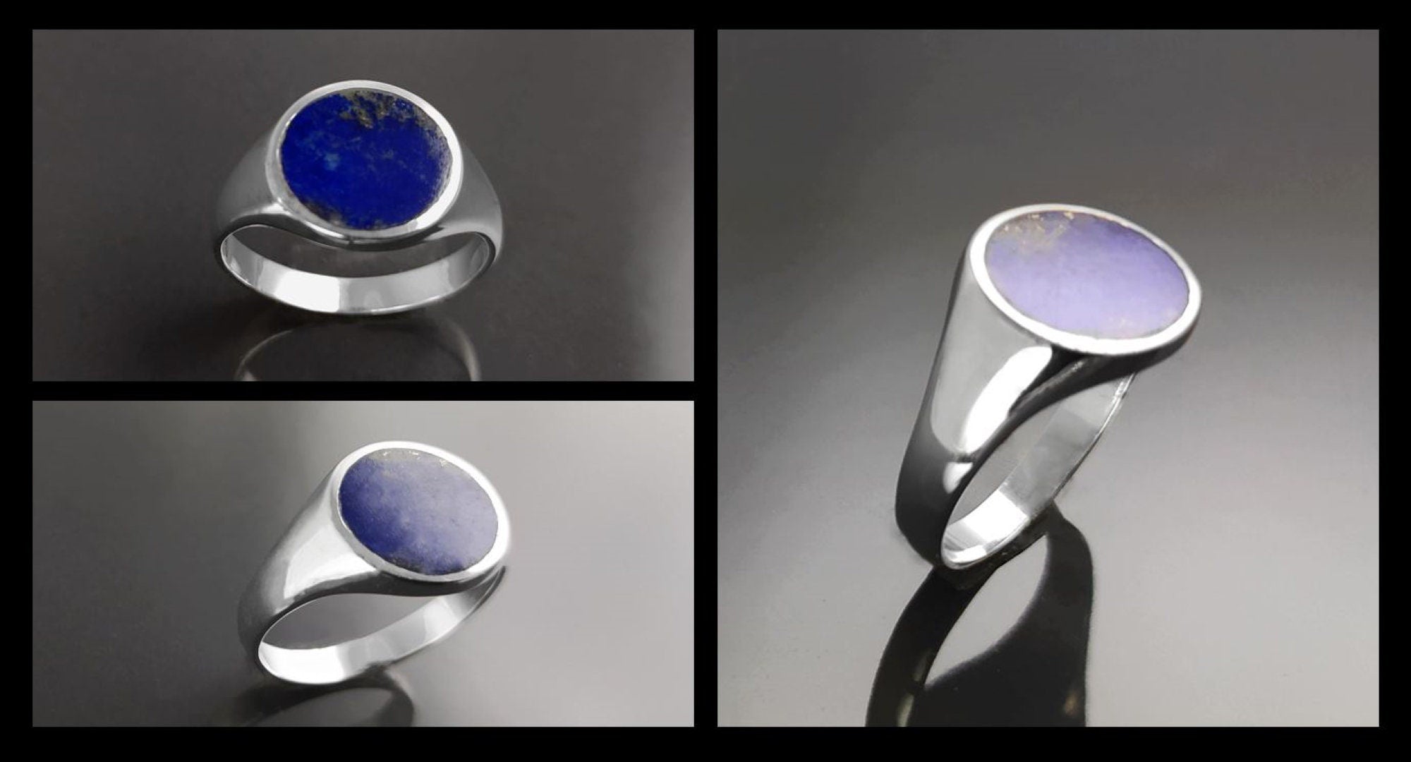 Lapis Lazuli Signet Ring, Sterling Silver Round Flat Stone, Handmade