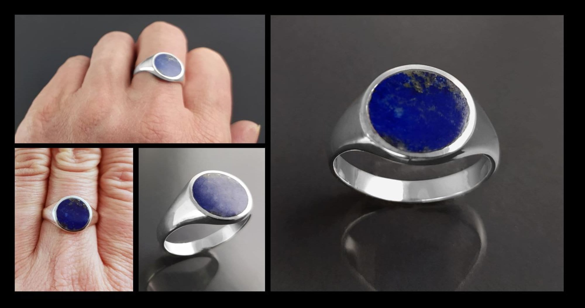 Lapis Lazuli Signet Ring, Sterling Silver Round Flat Stone, Handmade