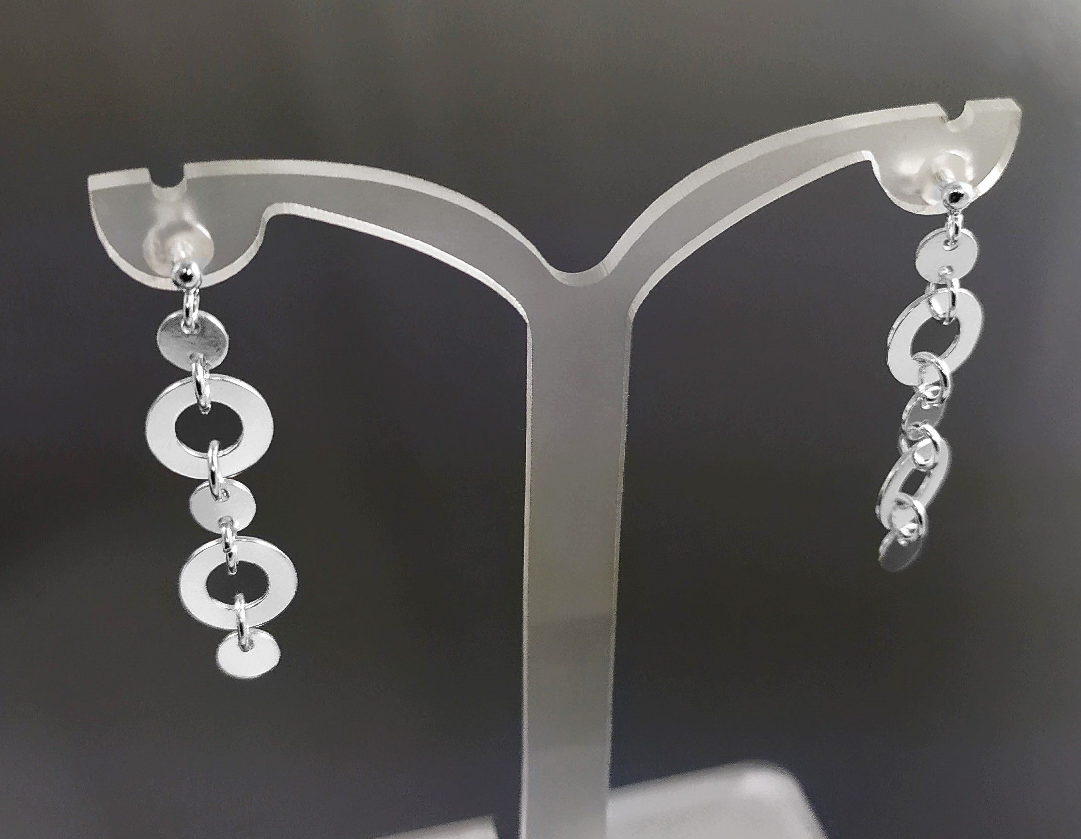 Disc Round Earrings, Sterling Silver, Discs Flat Disks Jewelry, Dangle Circle Shape earrings, Drop Geometric Earrings