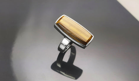 Brown Rectangle ring, sterling silver, brown color Tiger eye stone, Modern everyday urban minimalist geometric designed stone jewelry