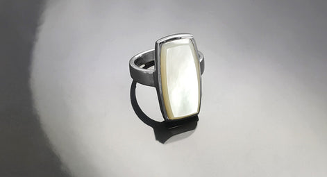 Sterling Silver Rectangle Mother-of-Pearl Ring, Modern Statement Jewelry