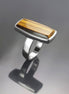 Brown Rectangle ring, sterling silver, brown color Tiger eye stone, Modern everyday urban minimalist geometric designed stone jewelry