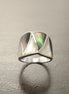 Shell Crossing Ring, Sterling Silver, GENUINE Grey Paua and White Mother of Pearl Shell, Modern Geometric Orginal Design, Wide Band Ring