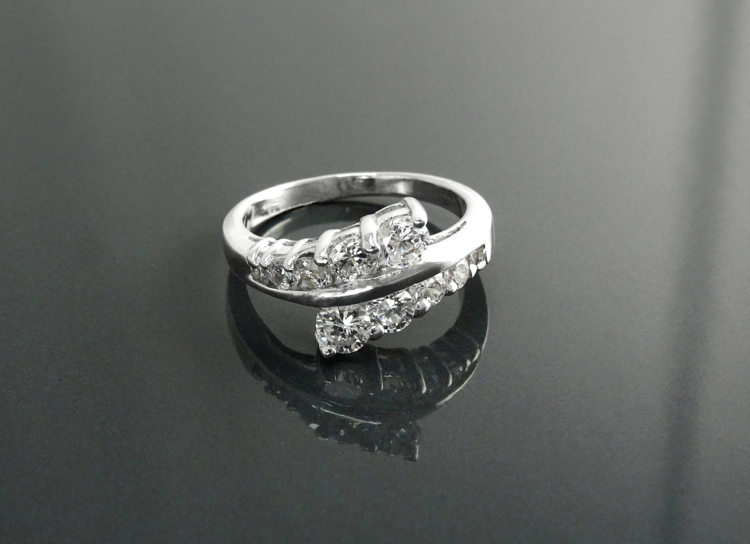 Sterling Silver Bypass Ring, White CZ Stones, Promise Ring