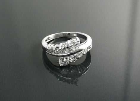 Sterling Silver Bypass Ring, White CZ Stones, Promise Ring