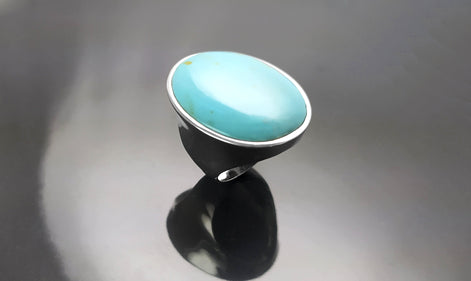 Turquoise Ring, Sterling Silver, Blue Turquoise Stone, Original Oval Form Jewelry, Unique Statement Modern Ring