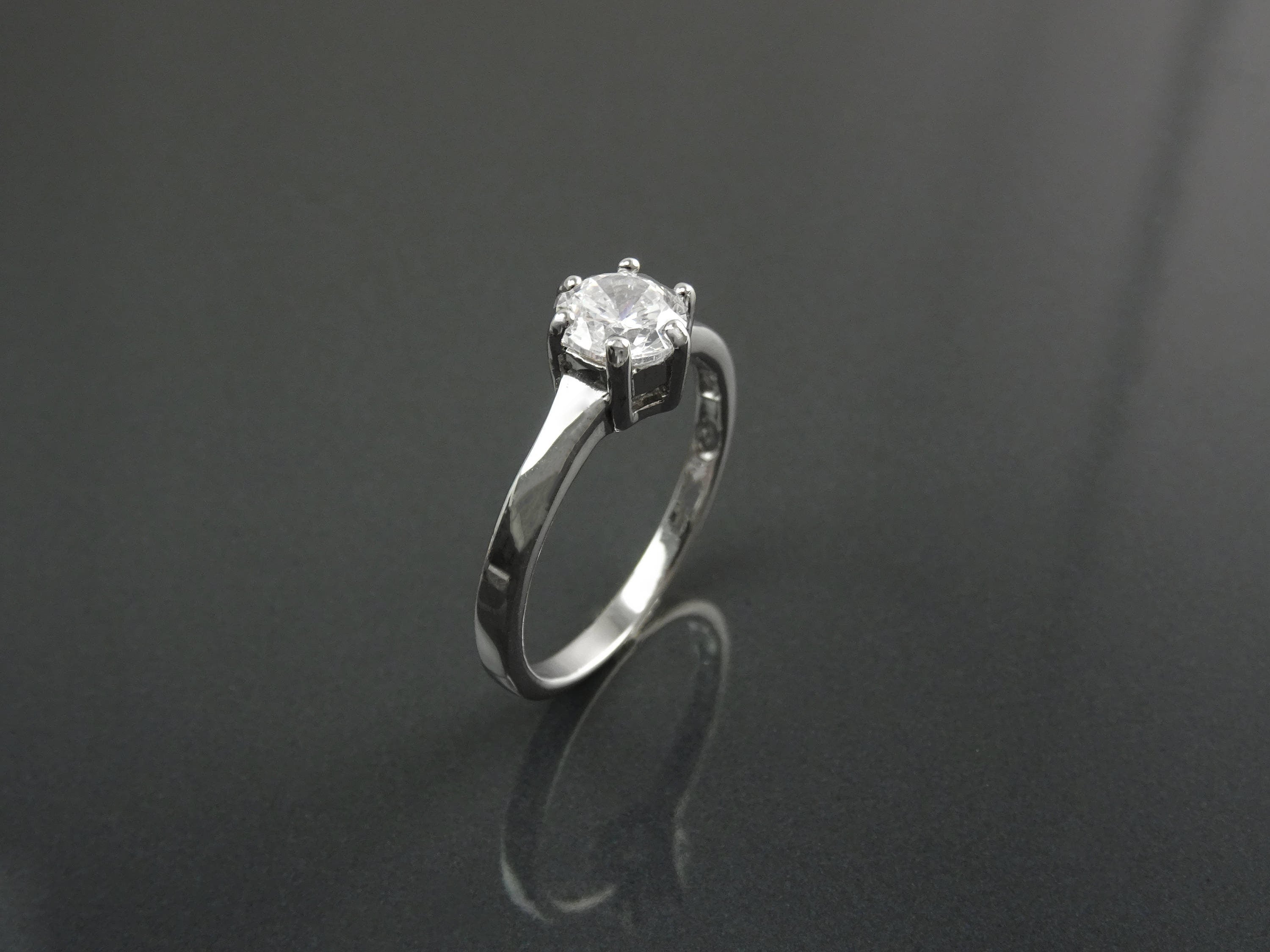 Solitaire Ring, Sterling Silver, 1ct Round CZ, Handmade