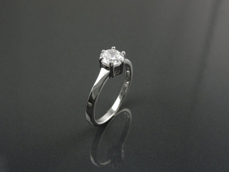 Solitaire Ring, Sterling Silver, 1ct Round CZ, Handmade