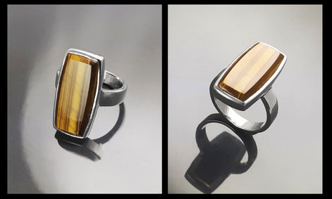 Brown Rectangle ring, sterling silver, brown color Tiger eye stone, Modern everyday urban minimalist geometric designed stone jewelry