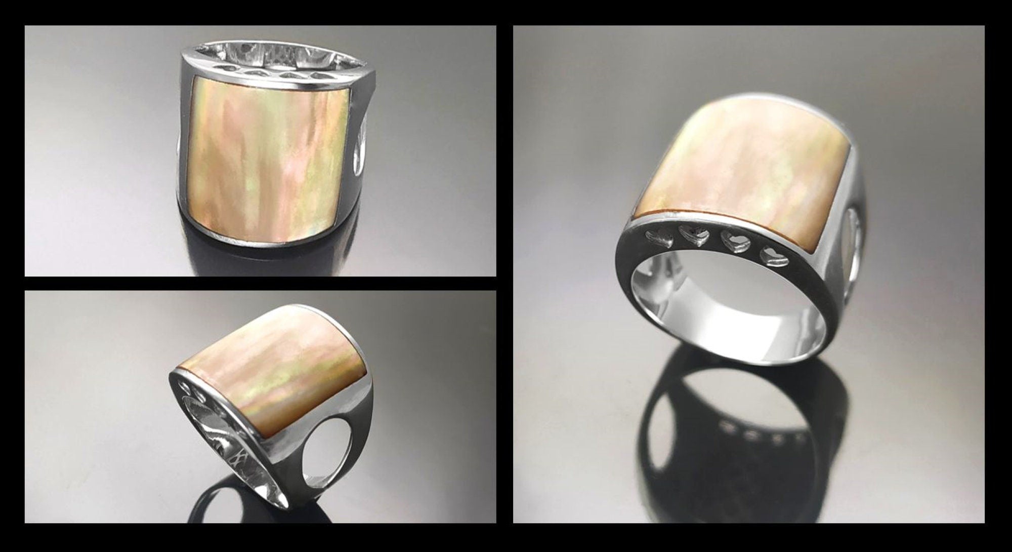 925 Statement Sterling Silver Cuff Ring, GENUINE PAUA Shell Jewelry, Minimalist design Band Ring
