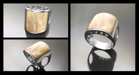 925 Statement Sterling Silver Cuff Ring, GENUINE PAUA Shell Jewelry, Minimalist design Band Ring