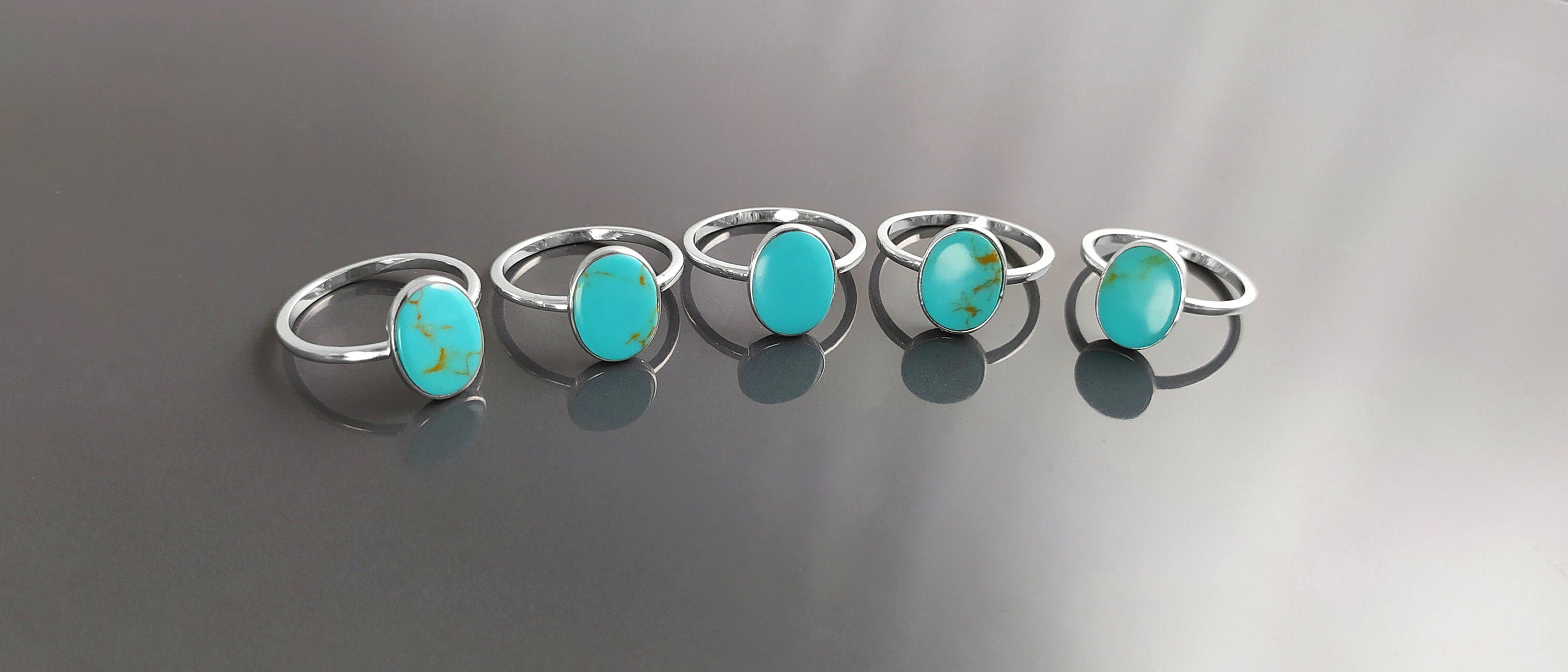 Oval Turquoise Ring, Sterling Silver, Flat Genuine Turquoise stone, Small Everyday blue Stone jewelry, Modern Minimalist Style Ring