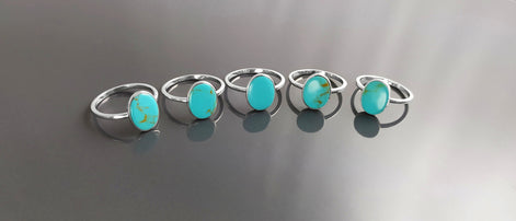 Oval Turquoise Ring, Sterling Silver, Flat Genuine Turquoise stone, Small Everyday blue Stone jewelry, Modern Minimalist Style Ring