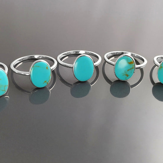 Oval Turquoise Ring, Sterling Silver, Flat Genuine Turquoise stone, Small Everyday blue Stone jewelry, Modern Minimalist Style Ring