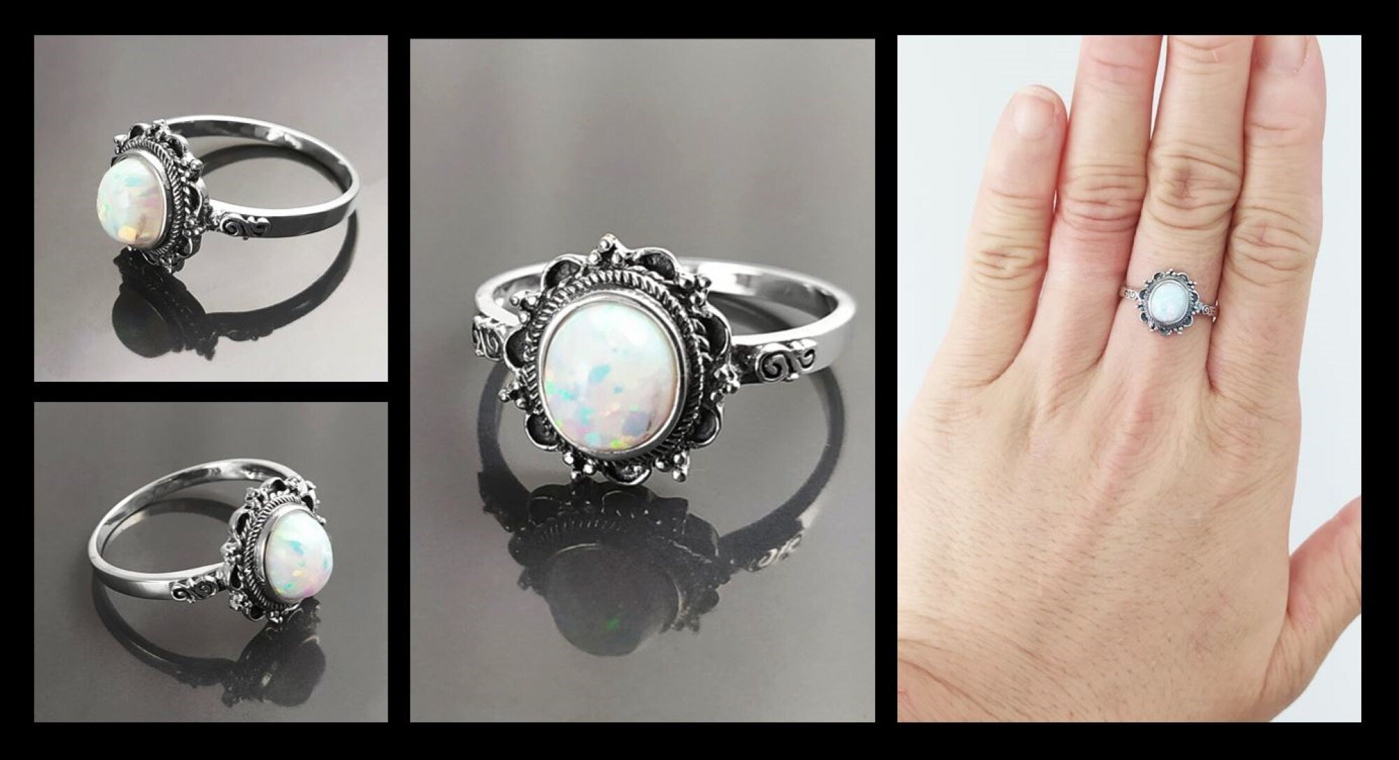 925 Vintage Opal Ring, Sterling Silver, White Fire Opal Gemstone Jewelry, Oval Fiery Opal Stone Jewelry, Woman Boho Tribal Style Gift