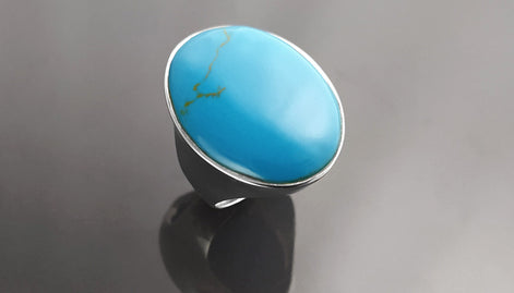 Turquoise Ring, Sterling Silver, Blue Turquoise Stone, Original Oval Form Jewelry, Unique Statement Modern Ring