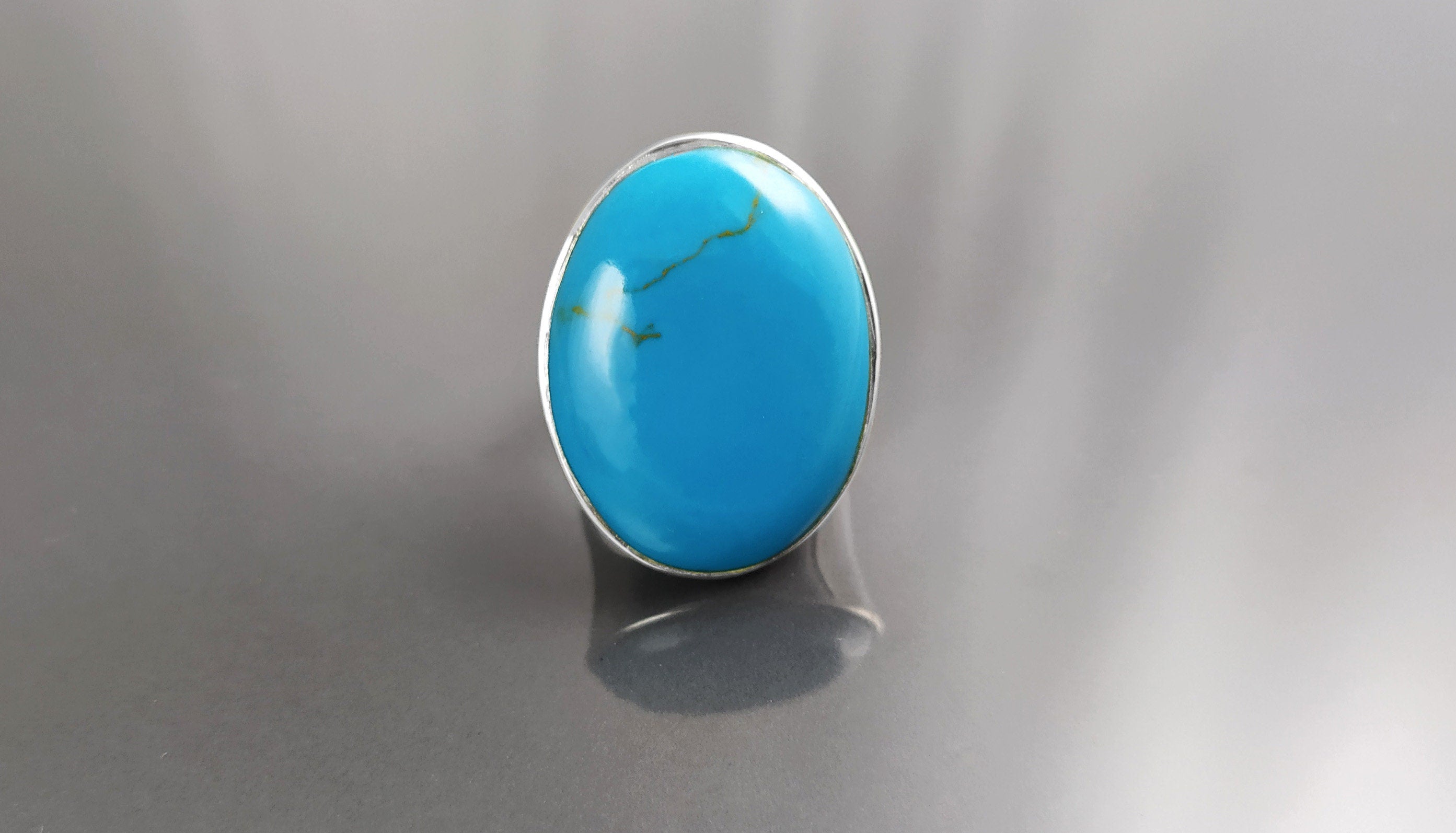 Turquoise Ring, Sterling Silver, Blue Turquoise Stone, Original Oval Form Jewelry, Unique Statement Modern Ring