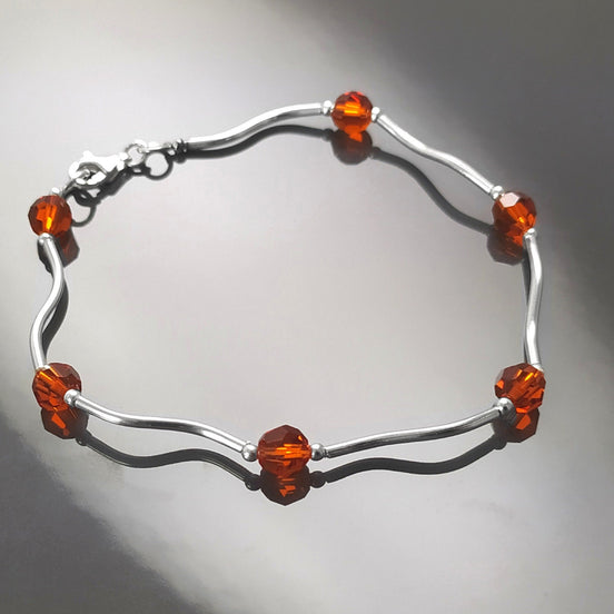 Red Cristal Bracelet, Sterling Silver 925 Parts, Beaded Stones Bracelet, Modern Jewelry, Small Red stone Bracelet, Minimalist Jewelry