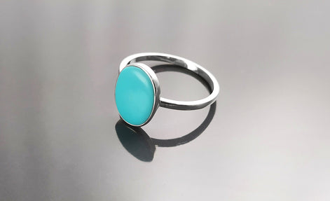 Oval Turquoise Ring, Sterling Silver, Flat Genuine Turquoise stone, Small Everyday blue Stone jewelry, Modern Minimalist Style Ring