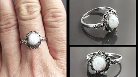 925 Vintage Opal Ring, Sterling Silver, White Fire Opal Gemstone Jewelry, Oval Fiery Opal Stone Jewelry, Woman Boho Tribal Style Gift