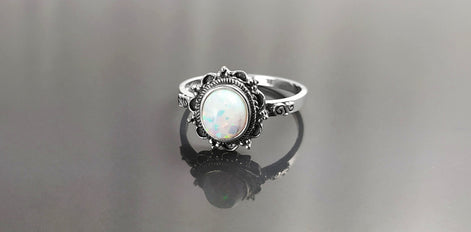 925 Vintage Opal Ring, Sterling Silver, White Fire Opal Gemstone Jewelry, Oval Fiery Opal Stone Jewelry, Woman Boho Tribal Style Gift