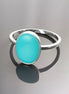 Oval Turquoise Ring, Sterling Silver, Flat Genuine Turquoise stone, Small Everyday blue Stone jewelry, Modern Minimalist Style Ring