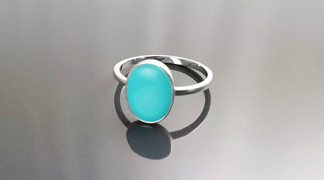 Oval Turquoise Ring, Sterling Silver, Flat Genuine Turquoise stone, Small Everyday blue Stone jewelry, Modern Minimalist Style Ring