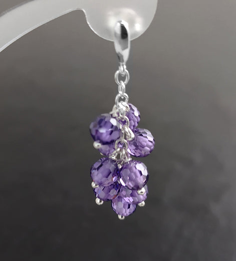 Purple grape stones earrings, sterling silver, teardrop purple berry bunch stone earrings, dark violet berries color crystal jewelry