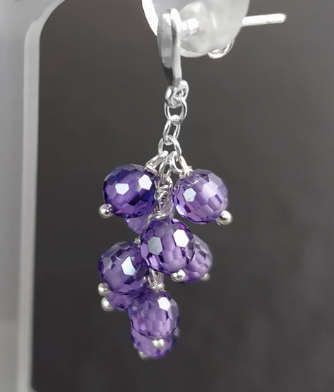 Purple grape stones earrings, sterling silver, teardrop purple berry bunch stone earrings, dark violet berries color crystal jewelry