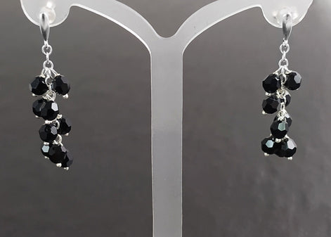 Black dangle earrings, sterling silver, teardrop blackberry crystal cz stones grape earrings, dark blackberries bunch, modern jewelry