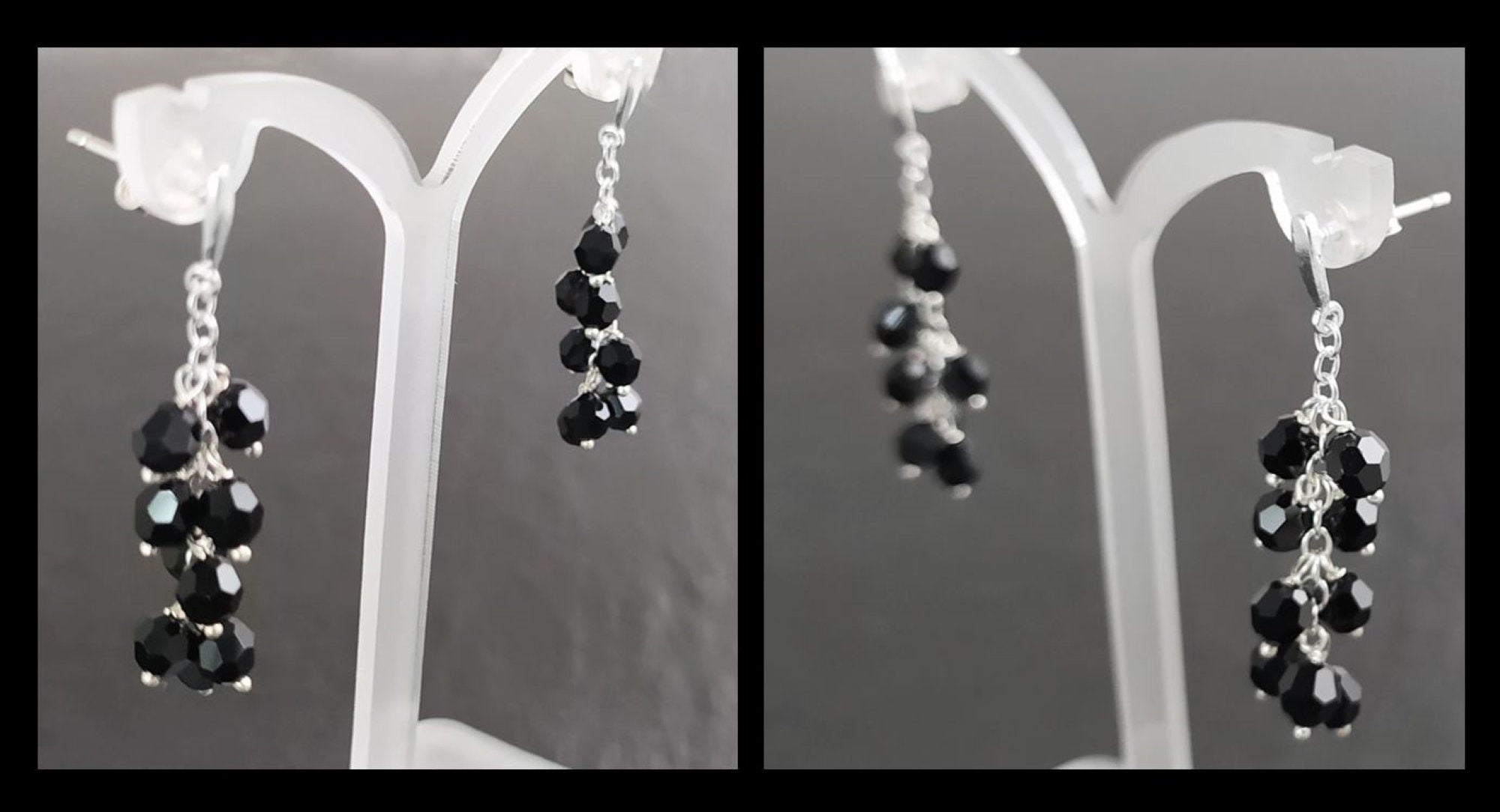 Black dangle earrings, sterling silver, teardrop blackberry crystal cz stones grape earrings, dark blackberries bunch, modern jewelry