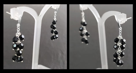 Black dangle earrings, sterling silver, teardrop blackberry crystal cz stones grape earrings, dark blackberries bunch, modern jewelry