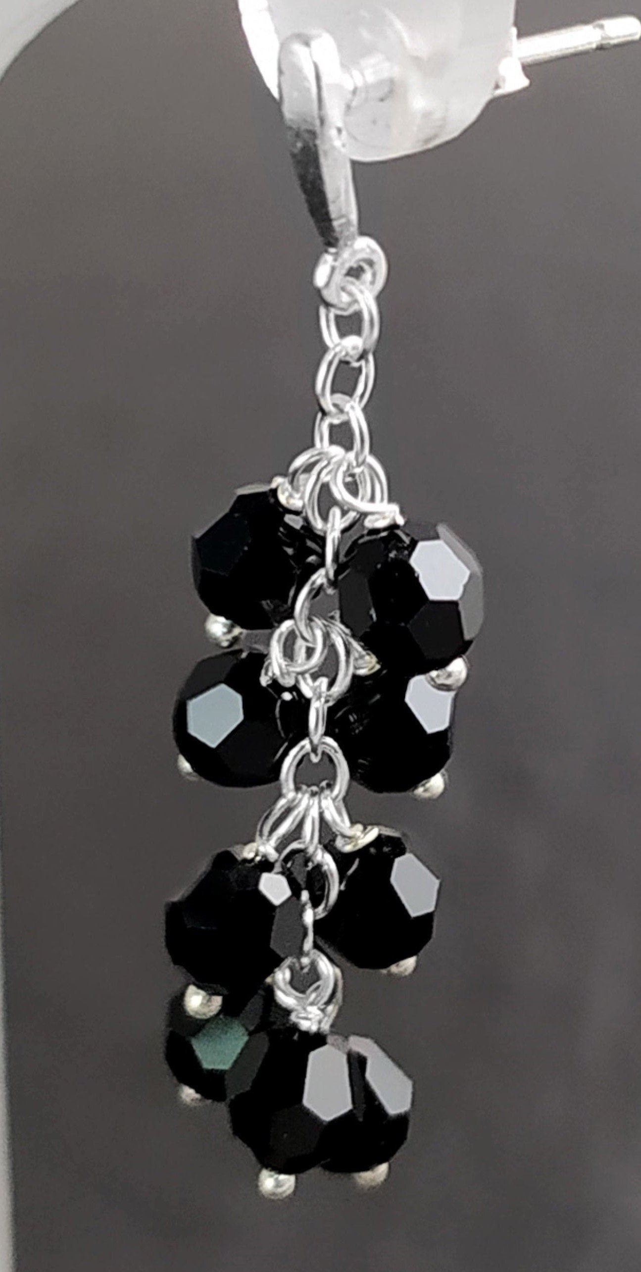 Black dangle earrings, sterling silver, teardrop blackberry crystal cz stones grape earrings, dark blackberries bunch, modern jewelry