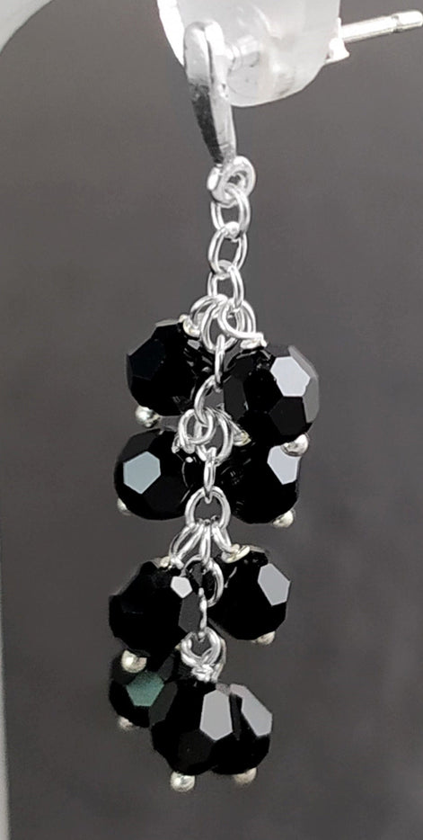 Black dangle earrings, sterling silver, teardrop blackberry crystal cz stones grape earrings, dark blackberries bunch, modern jewelry