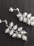 crystal earrings, sterling silver, dangle bunch stones earrings, white clear color bead, Pending teardrop modern drop cluster chain jewelry