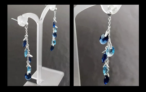 Blue Stone earrings, sterling silver, teardrop blue berry grape stones bunch earrings, dark blueberries color, modern chain jewelry