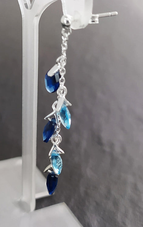Blue Stone earrings, sterling silver, teardrop blue berry grape stones bunch earrings, dark blueberries color, modern chain jewelry