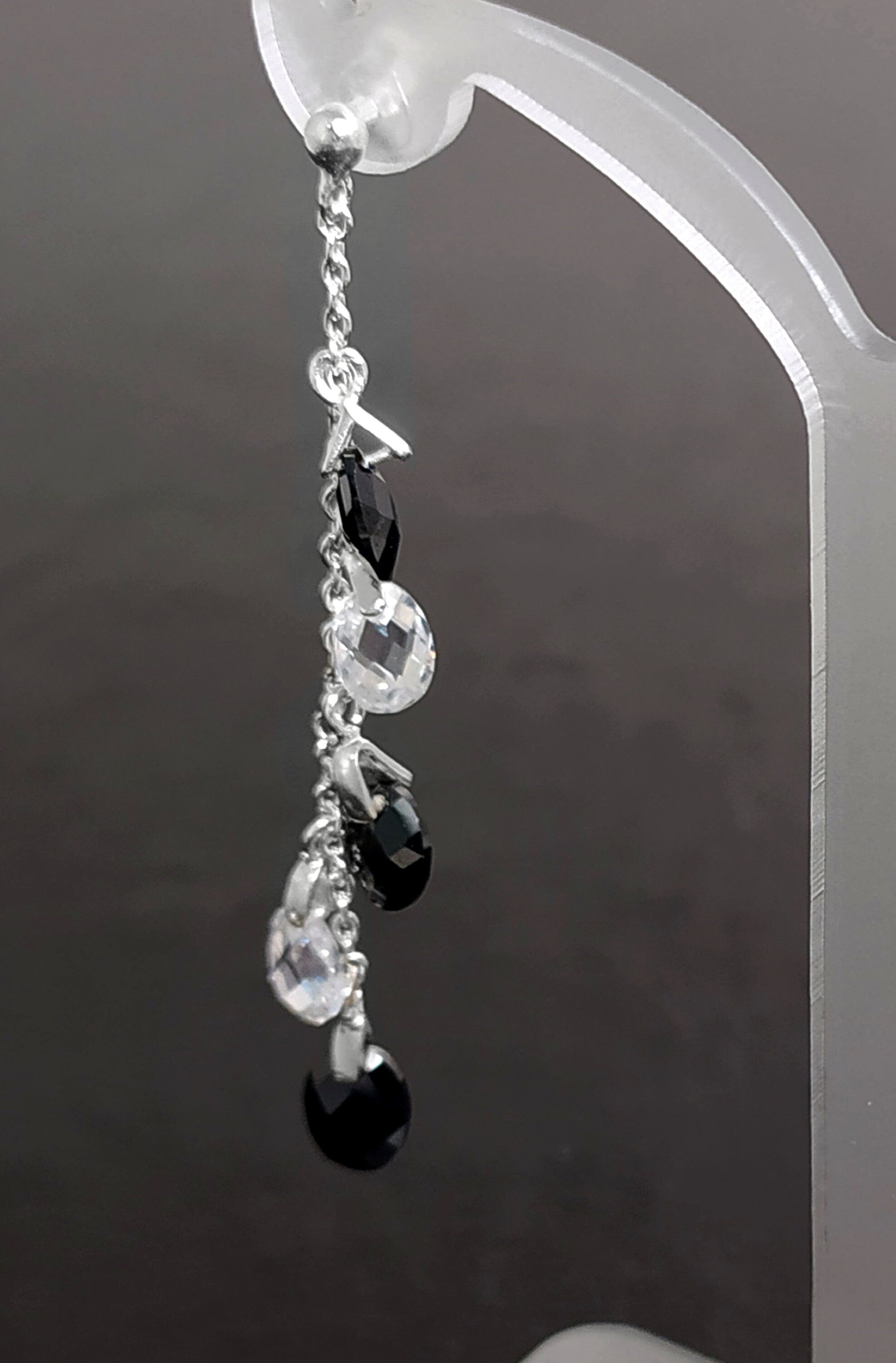Black earrings, sterling silver, teardrop blackberry grape cz stones bunch earrings, dark blackberries crystal color, modern drop jewelry