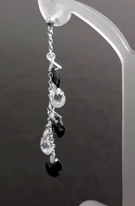 Black earrings, sterling silver, teardrop blackberry grape cz stones bunch earrings, dark blackberries crystal color, modern drop jewelry