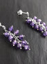 Purple grape stones earrings, sterling silver, teardrop purple berry bunch stone earrings, dark violet berries color crystal jewelry