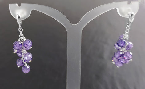 Purple grape stones earrings, sterling silver, teardrop purple berry bunch stone earrings, dark violet berries color crystal jewelry